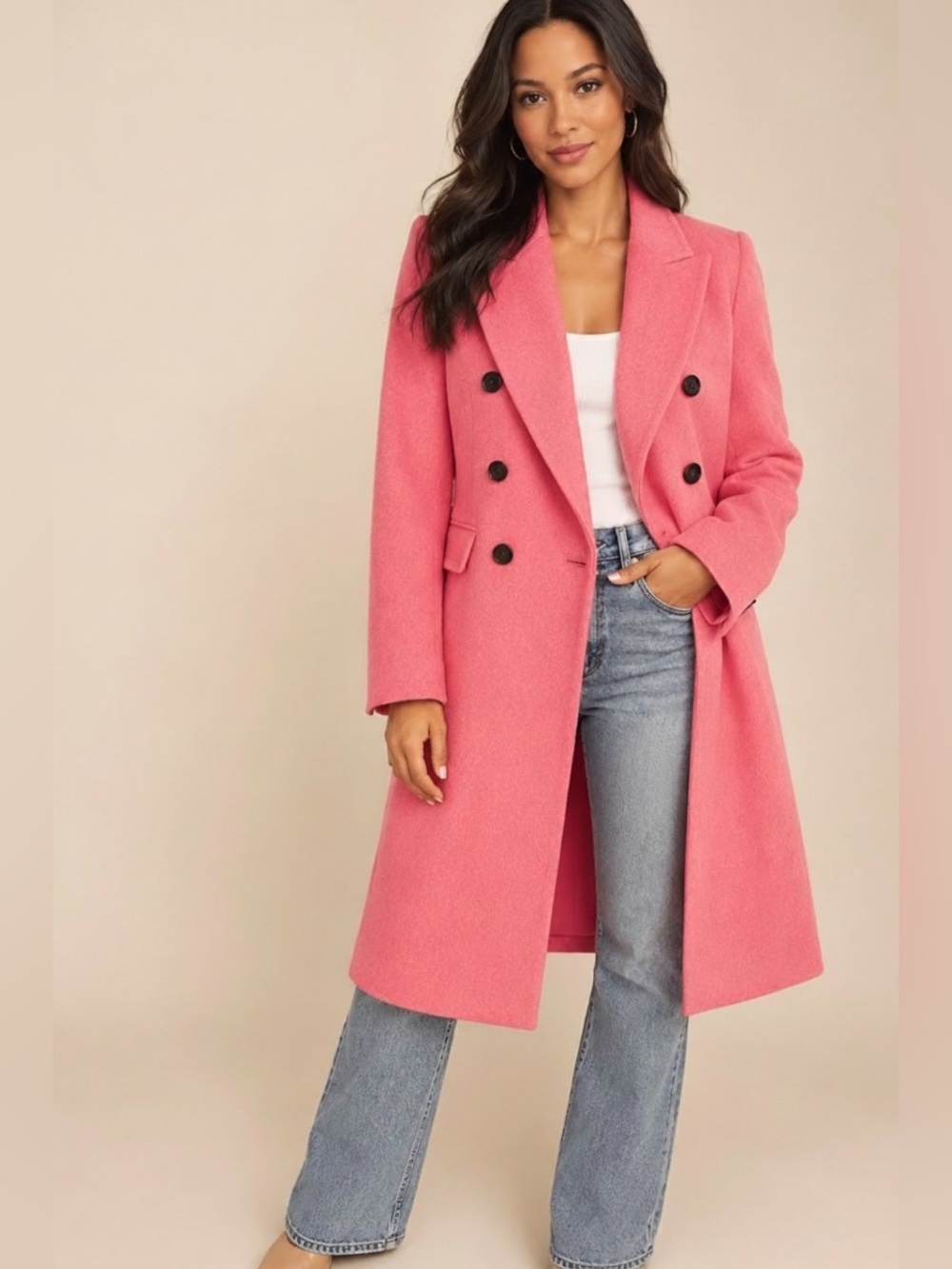 NWT Loft Double breasted Chesterfield Coat Small Pink